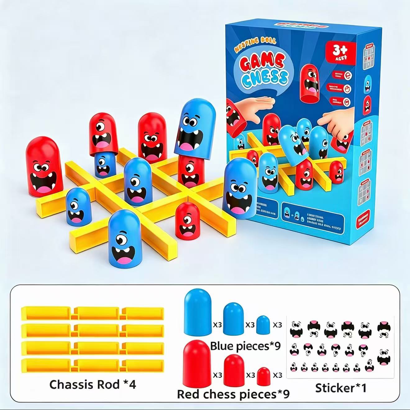 Board Game For 6 Years Old - Tic-Tac-Toe Eat-and-Be-Sized Stacking Cups Dual Battle